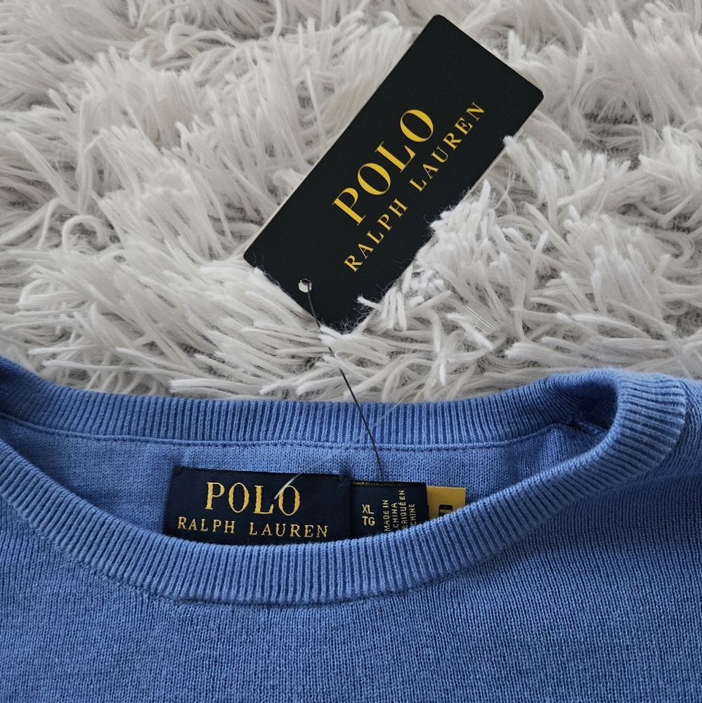 NWT Polo Ralph Lauren Cotton Embroidered Logo Crewneck Sweater Blue Mens XL - Picture 7 of 16